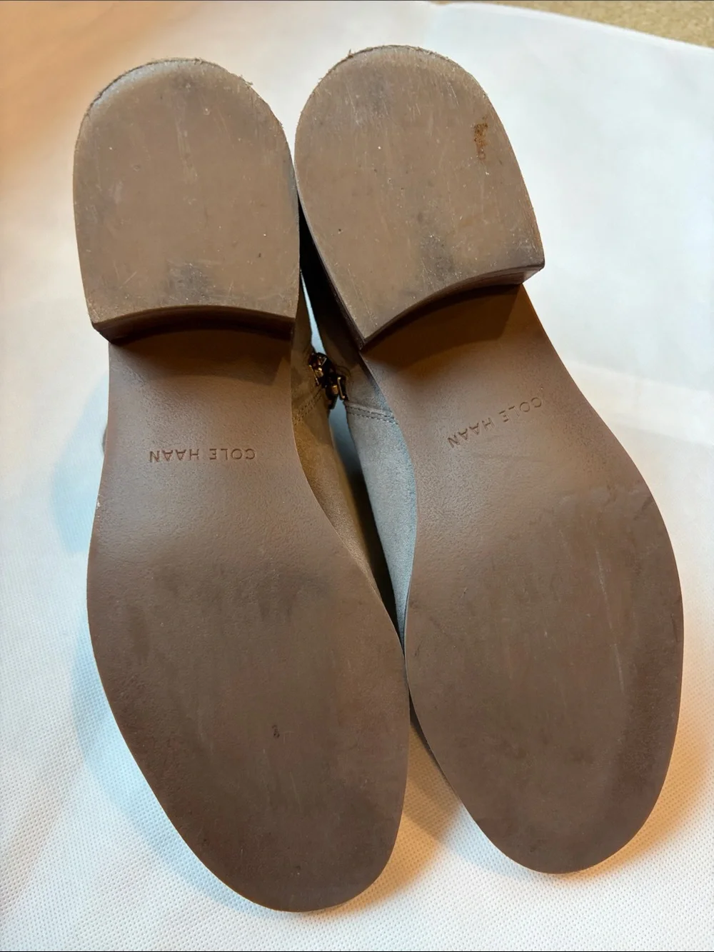 Cole Haan Light Gray Suede Ankle Booties with Side Zip